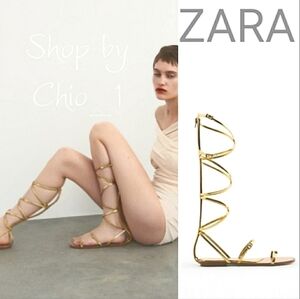 ZARA Gold Multi Strap Gladiator Flat Sandals